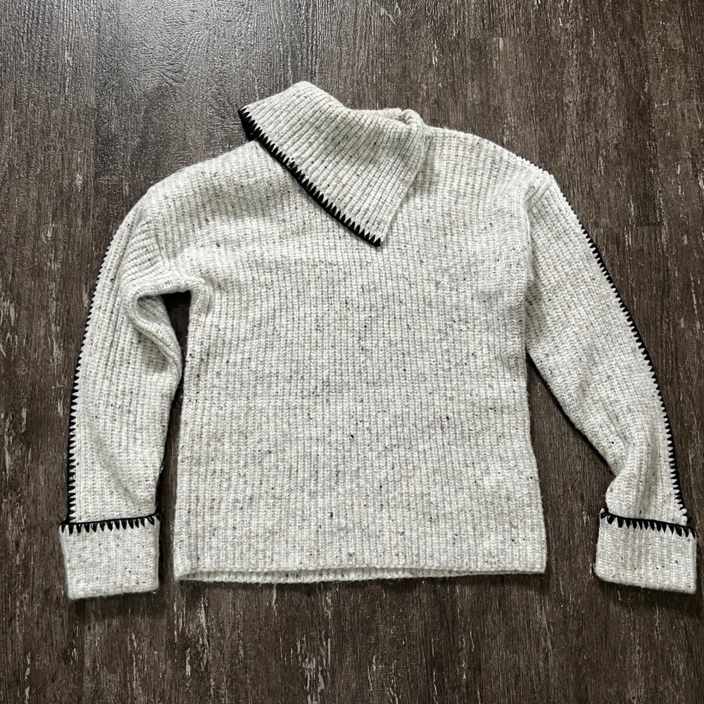 TWEEDS Speckled Knit Turtleneck Sweater Black Trim Women's Small Cozy Chic